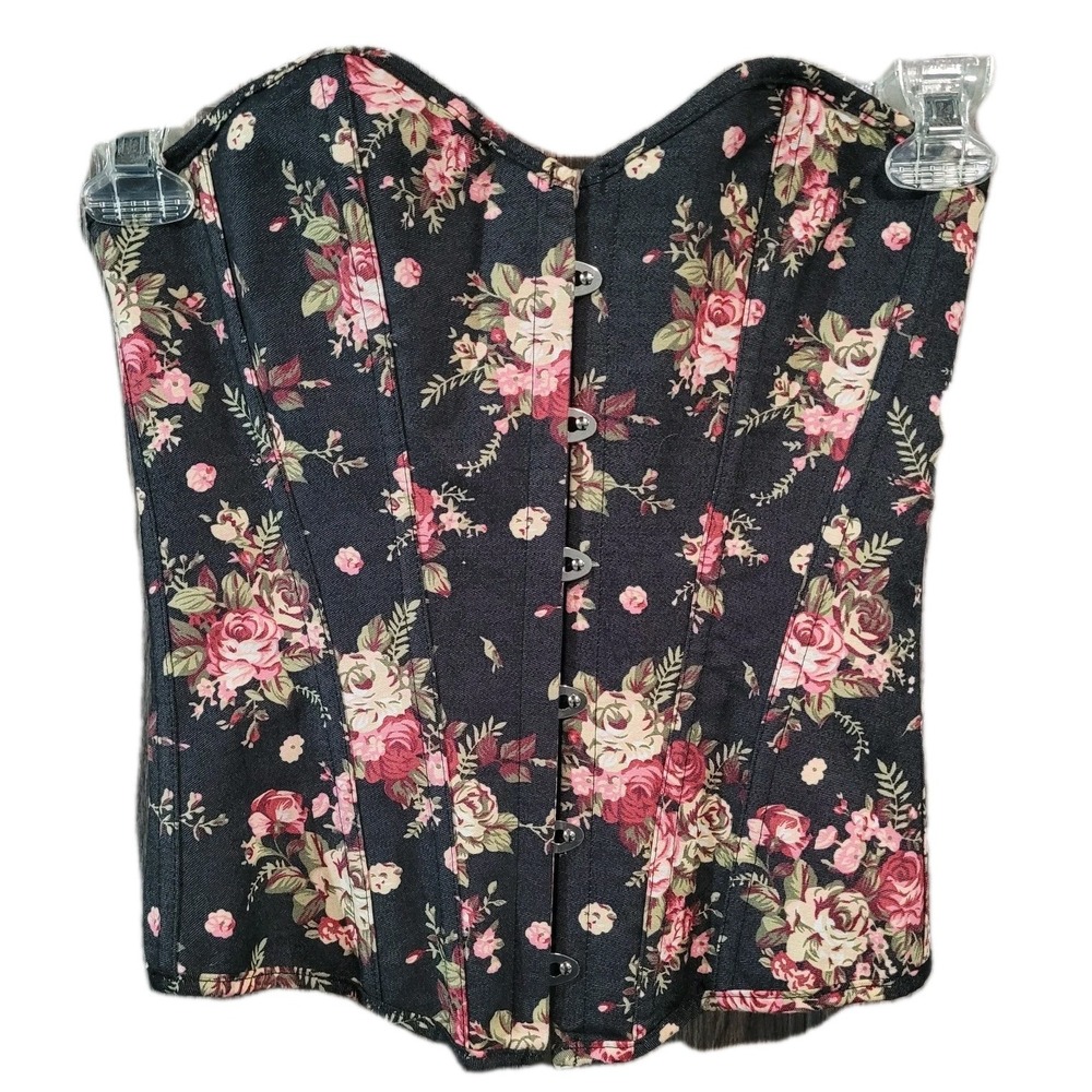 Floral Corset Size M Overbust Boned Cosplay Cottage Whimsical Lace Up